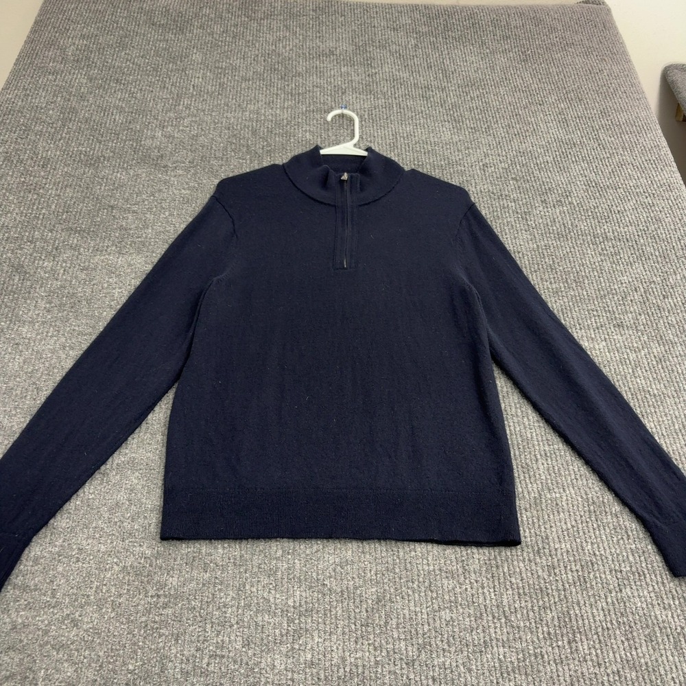 Banana Republic Sweater Mens M Navy Blue Merino Wool Quarter Zip Mock Neck Style